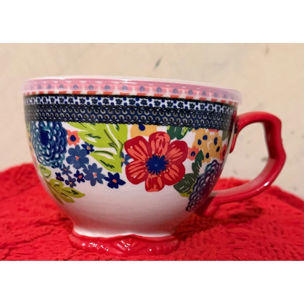 Pioneer Woman Breezy Blossom Soup Mugs with Lids Set of 2 Stoneware Floral 2012